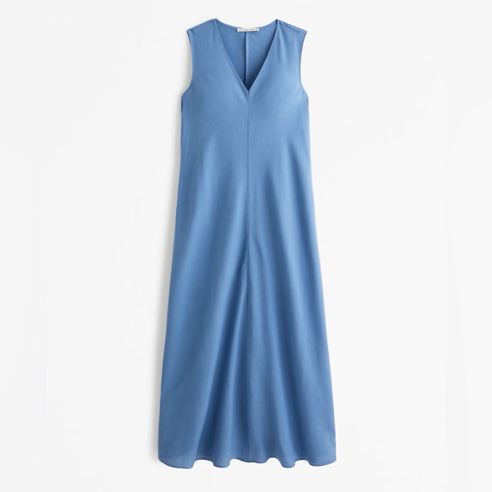 ABERCROMBIE V NECK A LINE MAXI DRESS SLEEVELESS PULL ON RESORT VACATION Blue S